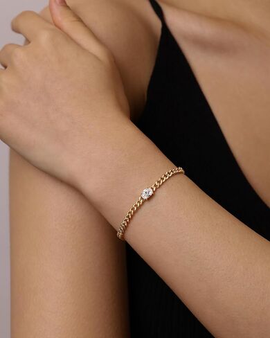 FANCIME 925 Sterling Silver Gold Plated 3.7mm Cuban Link Curb Chain Bracelet With Oval CZ Fine Jewelry Birthday Gifts for Women Men Unisex in Saudi Arabia