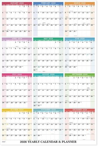2026 Wall Calendar - Yearly Wall Calendar 2026, January 2026 - December 2026, 34.3" x 22.8" (Open), Vertical, Double-Sided Round Stickers, Blocks and Holidays - Beautiful Layout in Saudi Arabia