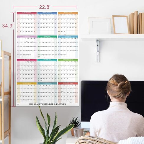 2026 Wall Calendar - Yearly Wall Calendar 2026, January 2026 - December 2026, 34.3" x 22.8" (Open), Vertical, Double-Sided Round Stickers, Blocks and Holidays - Beautiful Layout in Saudi Arabia