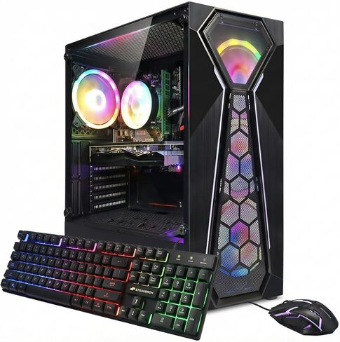 كمبيوتر سطح المكتب للألعاب STGAubron، Intel Core i7-6700 حتى 4.0G، 32G DDR4، 2T SSD، RTX 3060 Ti 8G GDDR6،600M WiFi، BT 5.0، RGB Fan x 7، لوحة مفاتيح وماوس ولوحة ماوس RGB، شريط صوت RGB BT ,ميكروفون ألعاب RGB BT، W11H64 in Kuwait