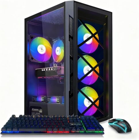 STGAubron Gaming Desktop PC, Intel Core i7-6700 up to 4.0G, 32G DDR4,2T SSD,RTX 3060 Ti 8G GDDR6,600M WiFi,BT 5.0,RGB Fan x 7,RGB Keyboard & Mouse & Mouse Pad,RGB BT Sound Bar,RGB BT Gaming Mic,W11H64 in Saudi Arabia