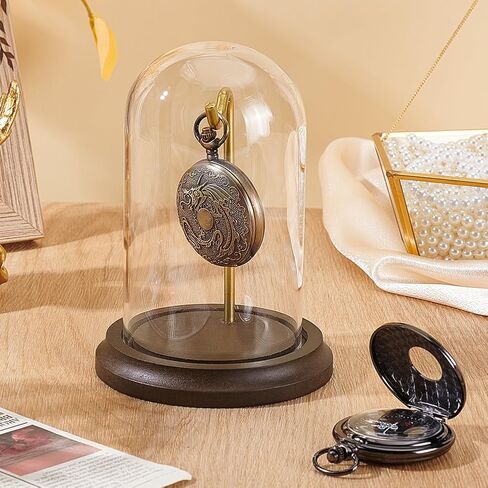 PH PandaHall 2pcs 4x5 inch Pocket Watch Display Dome Cloche with Metal Hook Decorative Watch Display Jar with Wood Base Glass Display Dome Showcase for Pocket Watch Medals Collectibles Photos Ornament in Saudi Arabia