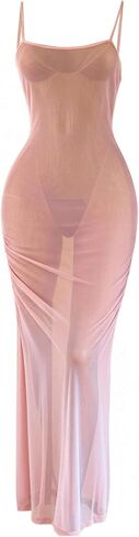 OYOANGLE Women's 2 Piece Lingerie Set See Through Sheer Mesh Chemise Nightgowns String Thong Sets Club Party Dress in Saudi Arabia