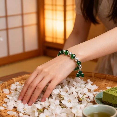 St Patricks Day Bracelets For Women Girls Green Beaded Bracelet Clover Bracelets For Women Good Luck Charms St Patrick'S Day Accessories Irish Jewelry Gifts Easter Bracelet in Saudi Arabia
