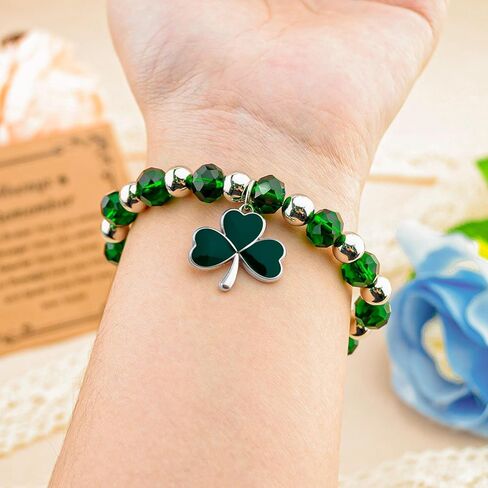 St Patricks Day Bracelets For Women Girls Green Beaded Bracelet Clover Bracelets For Women Good Luck Charms St Patrick'S Day Accessories Irish Jewelry Gifts Easter Bracelet in Saudi Arabia