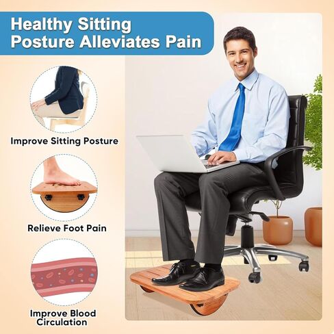 مسند للقدمين تحت المكتب في العمل، مقعد خشبي مريح للقدمين مع مدلك دوار لتعزيز الدورة الدموية والراحة - تخفيف الألم للعمل في المنزل والمكتب in Kuwait