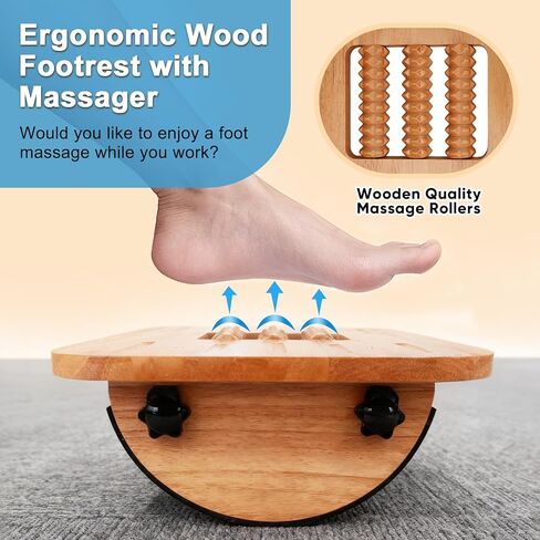 مسند للقدمين تحت المكتب في العمل، مقعد خشبي مريح للقدمين مع مدلك دوار لتعزيز الدورة الدموية والراحة - تخفيف الألم للعمل في المنزل والمكتب in Kuwait
