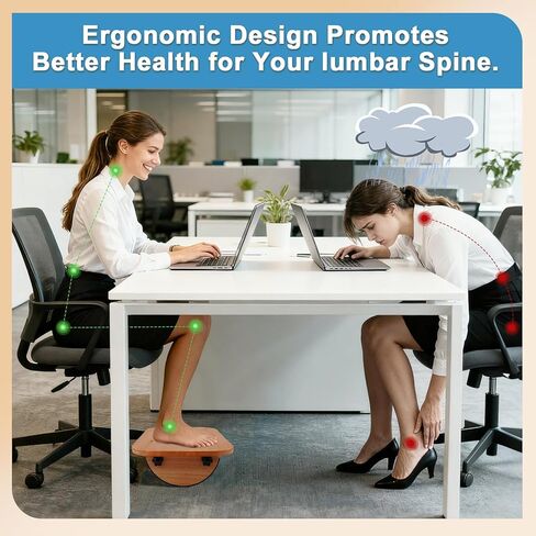 مسند للقدمين تحت المكتب في العمل، مقعد خشبي مريح للقدمين مع مدلك دوار لتعزيز الدورة الدموية والراحة - تخفيف الألم للعمل في المنزل والمكتب in Kuwait