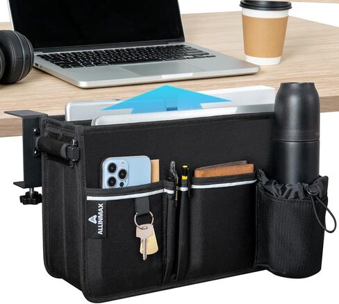 Side Desk Storage Organizer with Adjustable Divider & Bottle Pocket, Soft-Lined Interior, Side Desk Laptop Holder for Up to 3 Laptops, Clamp Mount Laptop Desk Holder, Fits 0.6″-3.2″ Flat Edge in Saudi Arabia