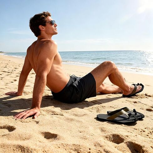 Men's Genuine Leather Flip-Flops Fashion Square Toe Flat Beach Sandals Casual Comfort Thong Slides Sandals for Vacation Leisure in Kuwait