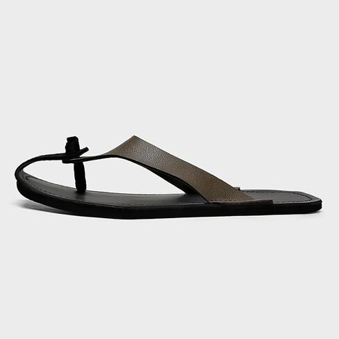 Men's Genuine Leather Flip-Flops Fashion Square Toe Flat Beach Sandals Casual Comfort Thong Slides Sandals for Vacation Leisure in Kuwait