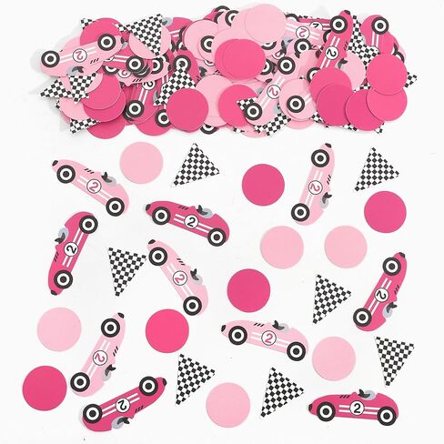 Pink Racing Car Party Confetti, 200 Pieces, Checkered Flag Theme, Table Scatter Decorations for Girls 2nd Birthday in Saudi Arabia