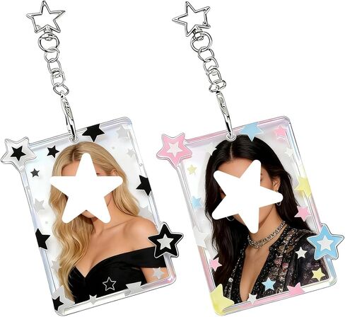 2 Pieces Star Kpop Photocard Holder Keychain, 3 Inch Acrylic Cute Photo Card Holder with Star Pendant for Idol Card & Photo Album Display Photocard Keychain Kpop in Saudi Arabia