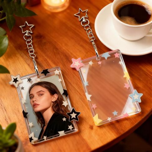 2 Pieces Star Kpop Photocard Holder Keychain, 3 Inch Acrylic Cute Photo Card Holder with Star Pendant for Idol Card & Photo Album Display Photocard Keychain Kpop in Saudi Arabia