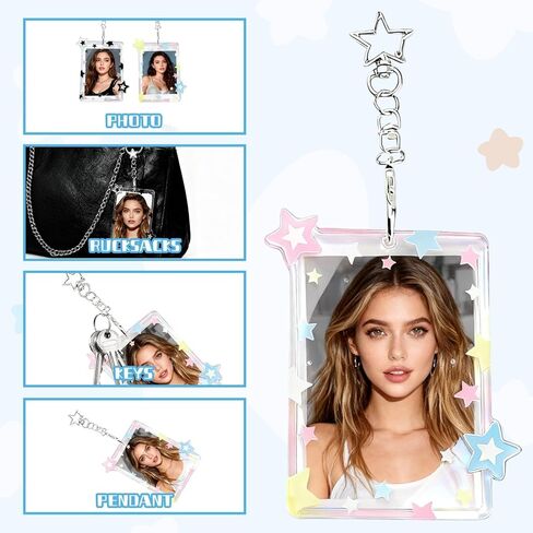 2 Pieces Star Kpop Photocard Holder Keychain, 3 Inch Acrylic Cute Photo Card Holder with Star Pendant for Idol Card & Photo Album Display Photocard Keychain Kpop in Saudi Arabia