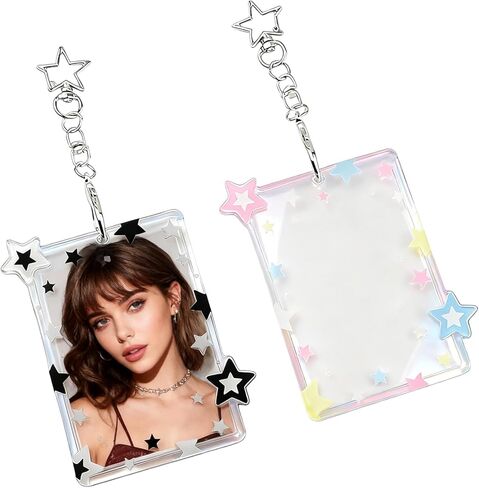 2 Pieces Star Kpop Photocard Holder Keychain, 3 Inch Acrylic Cute Photo Card Holder with Star Pendant for Idol Card & Photo Album Display Photocard Keychain Kpop in Saudi Arabia