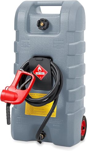 15 Gallon Gas Can, Fuel Tank Container with LE Fluid Transfer Manual Siphon Pump & 10FT Hose, Portable Diesel Gas Storage Caddy with Wheels for Car, ATV, Weeder, Boat, etc., Red in Saudi Arabia
