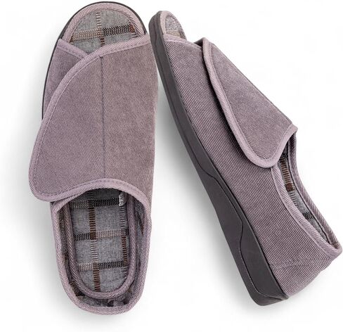 Men's Wide Furry 80-D Memory Foam Diabetic Slipper with Adjustable Closures, Wide Width Warm Plush Fleece Arthritis Edema Swollen Diabetic House Shoes Machine Washable w/Anti Slip Sole in Kuwait