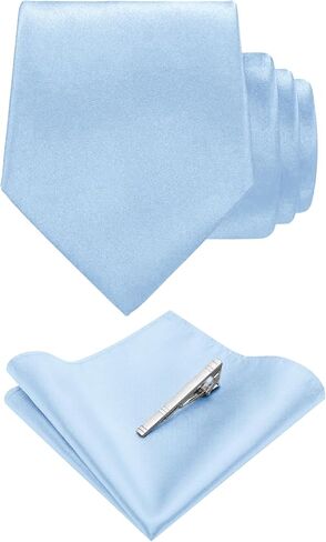 ربطة عنق بلون سادة ومربع جيب مع مجموعة مشابك ربطات عنق للرجال in Kuwait