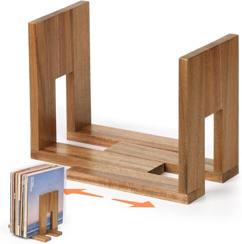 Adjustable Vinyl Record Holder to Keep Records Upright, Holds 20–60 LPs, Solid Acacia Wood Album Stand, Modern Decorative Display for Player, Shelf & Home Decor in Saudi Arabia