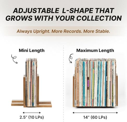 Adjustable Vinyl Record Holder to Keep Records Upright, Holds 20–60 LPs, Solid Acacia Wood Album Stand, Modern Decorative Display for Player, Shelf & Home Decor in Saudi Arabia