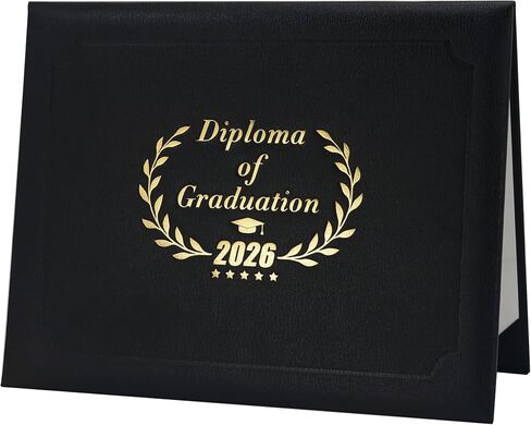 غطاء دبلوم التخرج GraduatePro فئة 2026 لحامل شهادة 8.5x11 - جلد صناعي ليتشي أصلي مع ختم رقائق ذهبية، هدية بدء، أسود in Kuwait