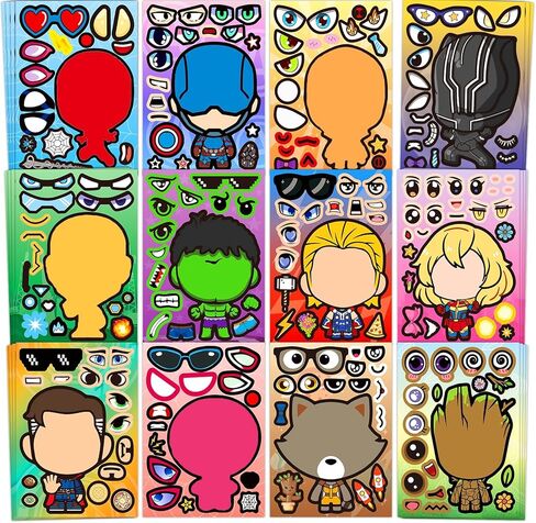 48 Sheets Make Your Own Stickers for Kids, DIY Make Superhero Face Stickers for Boys Girls, Party Favors Supplies Art Craft Family School Reward in Saudi Arabia