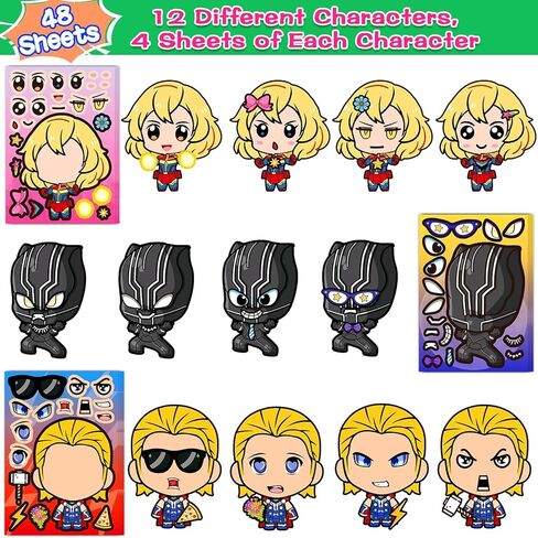 48 Sheets Make Your Own Stickers for Kids, DIY Make Superhero Face Stickers for Boys Girls, Party Favors Supplies Art Craft Family School Reward in Saudi Arabia