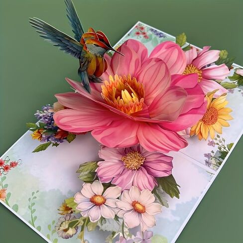 Floral Kingfisher 3D Pop-Up Card, Beautiful Greeting Card for Birthday or Thank You, Includes Envelope in Saudi Arabia