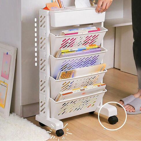 Storage Organizer Shelf 5 Layer White Rotatable Detachable Plastic Movable Bookshelf Stable Compact Rack for Home Study Room Office Living Room Organization in Saudi Arabia