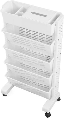 Storage Organizer Shelf 5 Layer White Rotatable Detachable Plastic Movable Bookshelf Stable Compact Rack for Home Study Room Office Living Room Organization in Saudi Arabia