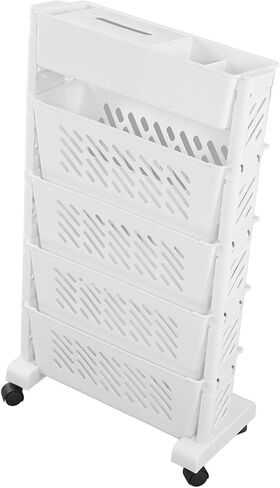 Storage Organizer Shelf 5 Layer White Rotatable Detachable Plastic Movable Bookshelf Stable Compact Rack for Home Study Room Office Living Room Organization in Saudi Arabia