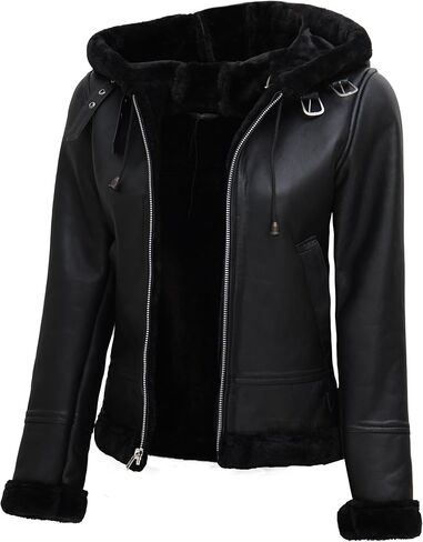 جاكيتات من جلد الشيربا للنساء من fjackets - سترات من جلد الخراف الحقيقي للنساء ملابس خارجية أنيقة وسترة جلدية للنساء in Kuwait
