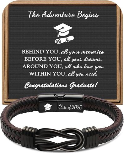 𝗚𝗿𝗮𝗱𝘂𝗮𝘁𝗶𝗼𝗻 𝗚𝗶𝗳𝘁𝘀 𝗳𝗼𝗿 𝗛𝗶𝗺 𝟮𝟬𝟮𝟰 High School, College Graduation Gifts for Men Class of 2024 Leather Stainless Steel Knot Bracelet, Graduation Gifts for Son Boyfriend Brother Grandson Friends in Kuwait