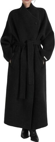 utcoco Women's Oversized Long Wool Coat Asymmetric Wrap Belted Trench Coat Fall Winter Overcoat with Pockets in Saudi Arabia
