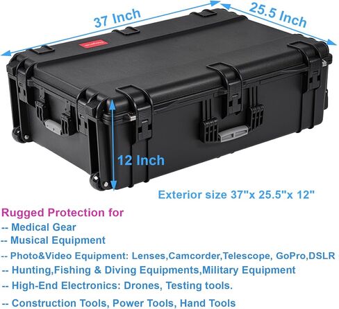 Regetek Waterproof Hard Case, Multi-Purpose Protective Case with Customizable Pick and Pluck Foam for Camera, Camcorder Drone, IP67, Shockproof Waterproof, Dust-proof, Crush-proof,21.85" x 18.11" x 7.08" in Kuwait