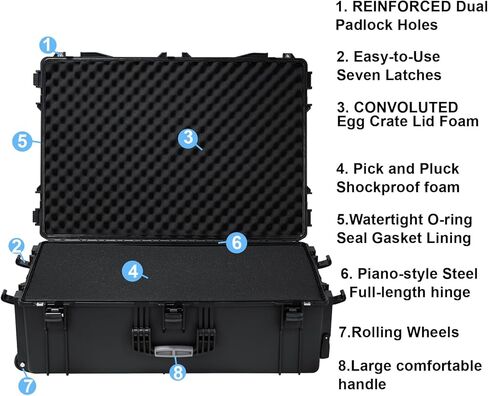Regetek Waterproof Hard Case, Multi-Purpose Protective Case with Customizable Pick and Pluck Foam for Camera, Camcorder Drone, IP67, Shockproof Waterproof, Dust-proof, Crush-proof,21.85" x 18.11" x 7.08" in Kuwait