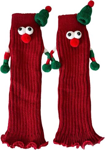 Christmas Holiday Leg Covers 3D Santa Hat Dolls Hand Holding Leg Warmers Socks with Big Curious Eyes for Women Festival Boot Covers in Saudi Arabia