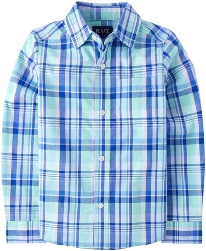 Boys Button Long Sleeve Shirt 5T Aqua in Saudi Arabia