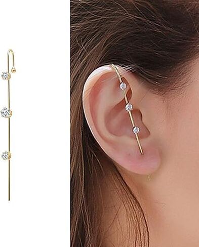 Ear Crawler Earrings for Women, Helix Hook Earrings with Snowflake & Lightning Bolt Rhinestone Design, Trendy Crawling Ear Cuff Jewelry in Saudi Arabia