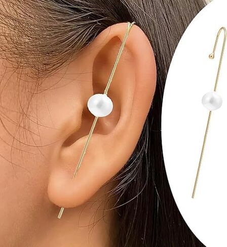 Ear Crawler Earrings for Women, Helix Hook Earrings with Snowflake & Lightning Bolt Rhinestone Design, Trendy Crawling Ear Cuff Jewelry in Saudi Arabia