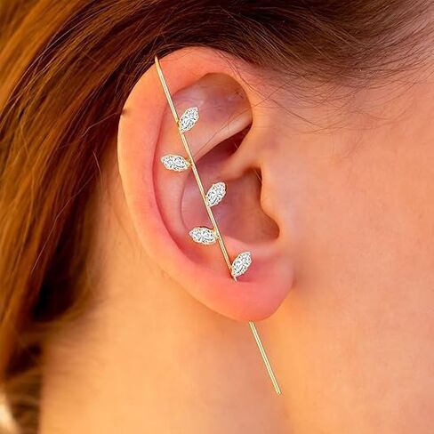 Ear Crawler Earrings for Women, Helix Hook Earrings with Snowflake & Lightning Bolt Rhinestone Design, Trendy Crawling Ear Cuff Jewelry in Saudi Arabia