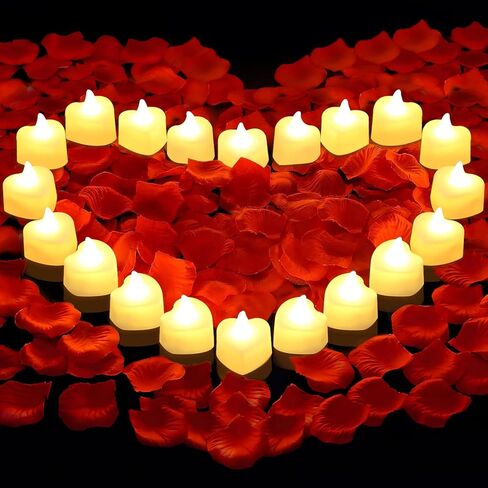 3000 PCS Artificial Rose Petals with 20 PCS Flameless LED Tea Lights Candles Decoration for Special and Romantic Night, Wedding Anniversary, Event, Party Decoration in Saudi Arabia