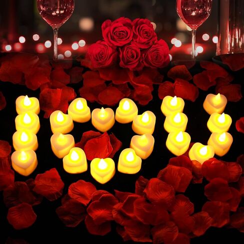 3000 PCS Artificial Rose Petals with 20 PCS Flameless LED Tea Lights Candles Decoration for Special and Romantic Night, Wedding Anniversary, Event, Party Decoration in Saudi Arabia