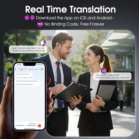 سماعات أذن للترجمة بتقنية الذكاء الاصطناعي في الوقت الفعلي 144 لغة، 2026 سماعات أذن مترجمة خفيفة للغاية ومتعددة اللغات، سماعات صوتية للترجمة باللغة الإنجليزية والإسبانية للسفر وتعلم اجتماعات العمل in Kuwait