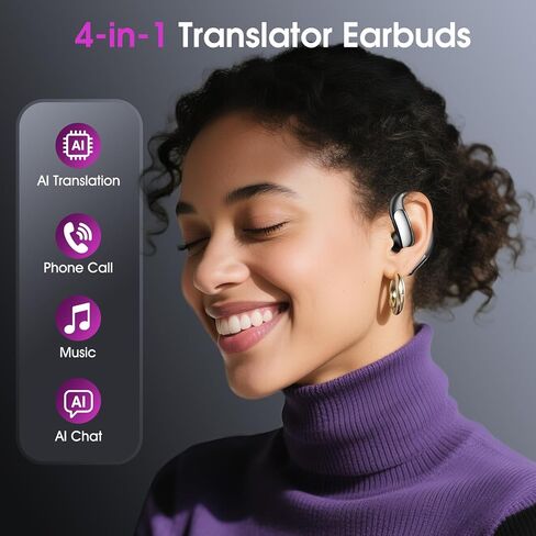 سماعات أذن للترجمة بتقنية الذكاء الاصطناعي في الوقت الفعلي 144 لغة، 2026 سماعات أذن مترجمة خفيفة للغاية ومتعددة اللغات، سماعات صوتية للترجمة باللغة الإنجليزية والإسبانية للسفر وتعلم اجتماعات العمل in Kuwait