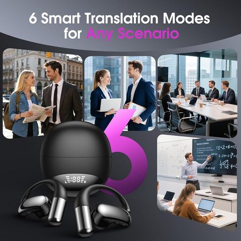 سماعات أذن للترجمة بتقنية الذكاء الاصطناعي في الوقت الفعلي 144 لغة، 2026 سماعات أذن مترجمة خفيفة للغاية ومتعددة اللغات، سماعات صوتية للترجمة باللغة الإنجليزية والإسبانية للسفر وتعلم اجتماعات العمل in Kuwait