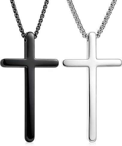 Stainless Steel Cross Pendant Necklace, Black and Silver, Box Chain, Religious Jewelry,for gift box in Saudi Arabia