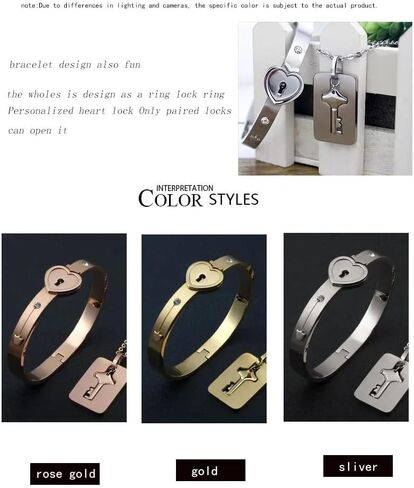 925 Sterling Silver Set of Lock Bracelet and Key Necklace - 14K Yellow Gold Lock Bracelet and Key Pendant Chain Necklaces - Heart Lock and Key Jewelry Merchandise for Women and Men in Saudi Arabia