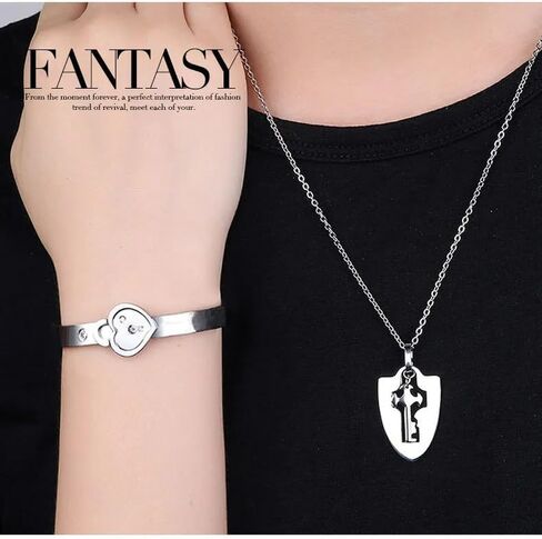 925 Sterling Silver Set of Lock Bracelet and Key Necklace - 14K Yellow Gold Lock Bracelet and Key Pendant Chain Necklaces - Heart Lock and Key Jewelry Merchandise for Women and Men in Saudi Arabia